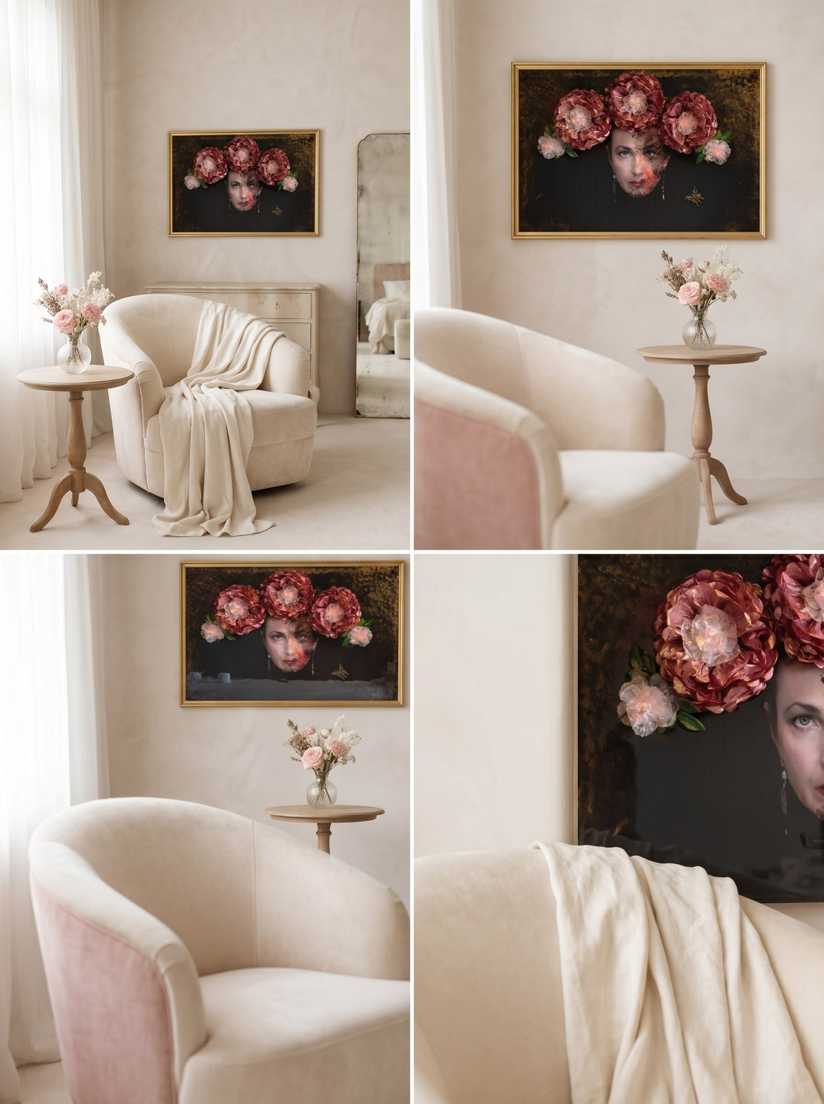 Black Abyss statement piece — resin butterfly and handcrafted floral elements on canvas, 90x60 cm, ConelAlma ESP