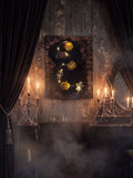 The Midnight Portal LED resin art panel on the wall in a candlelit Halloween room